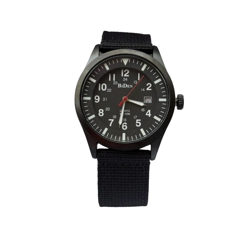 BIDEN Men’s Sports Quartz Watch – Waterproof Alloy Case, Nylon Strap & Luminous Hands