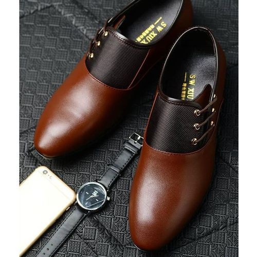 Men's Leather Shoes Casual Business Formal Shoes-Brown