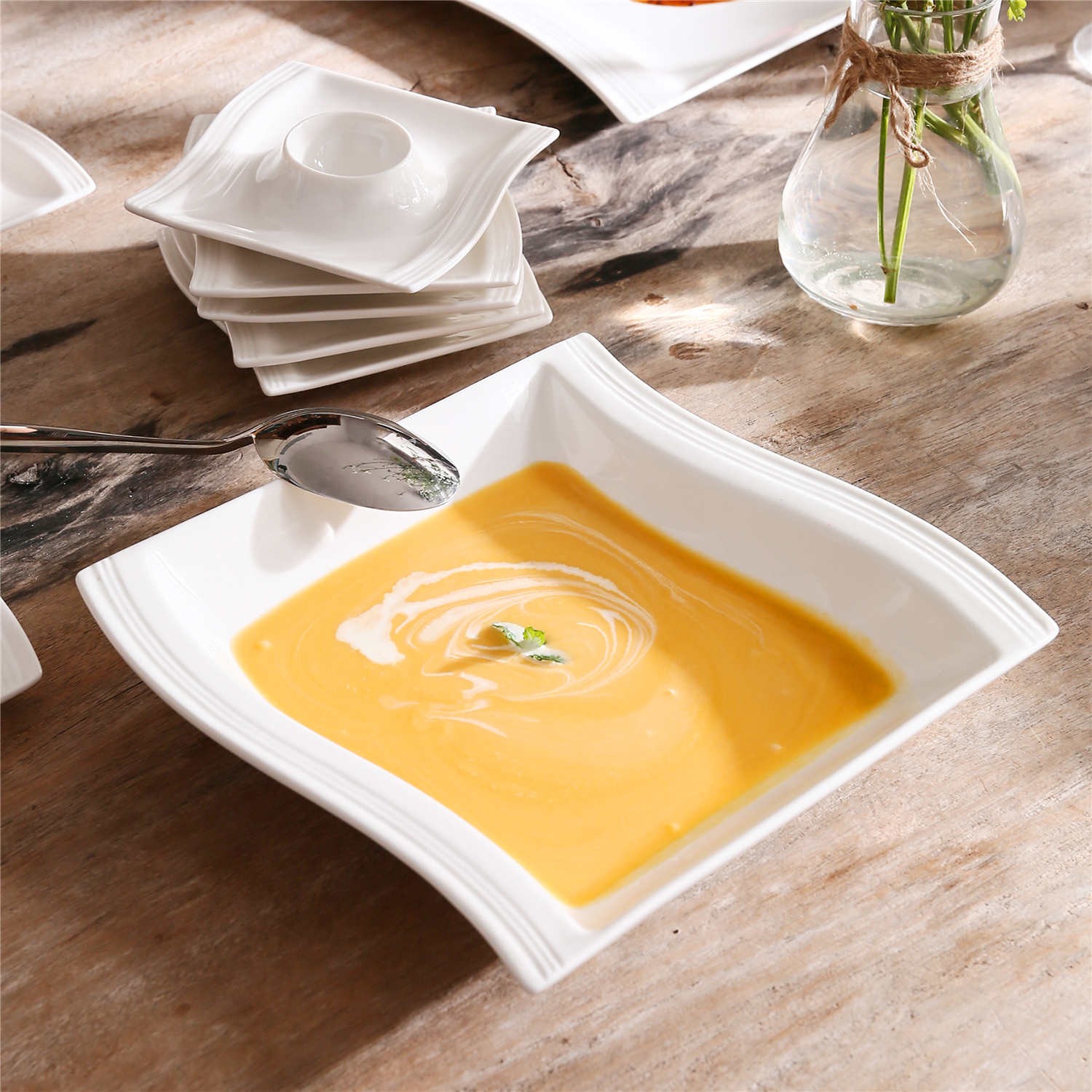 Melamine Square Plates 6pcs White