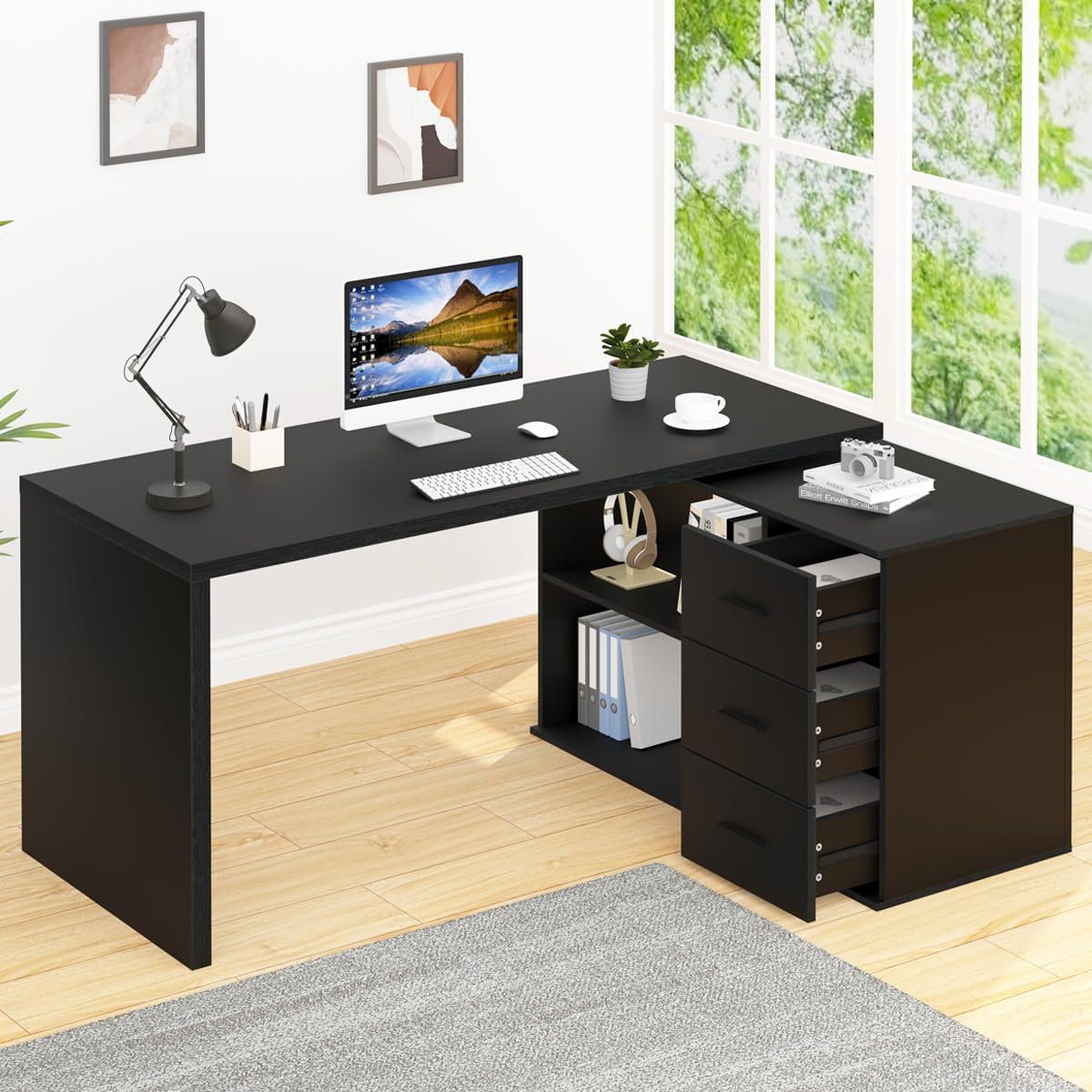 Office Desk - L-Shaped - Black