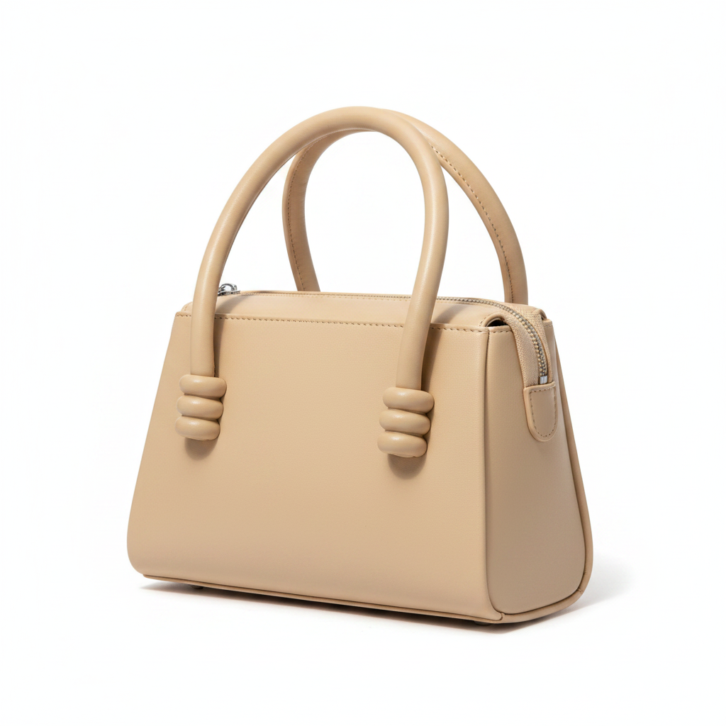 Alina Mini Top Handle Bag | Smooth Leather | Double Top Handles | Silver Hardware | Beige | Women