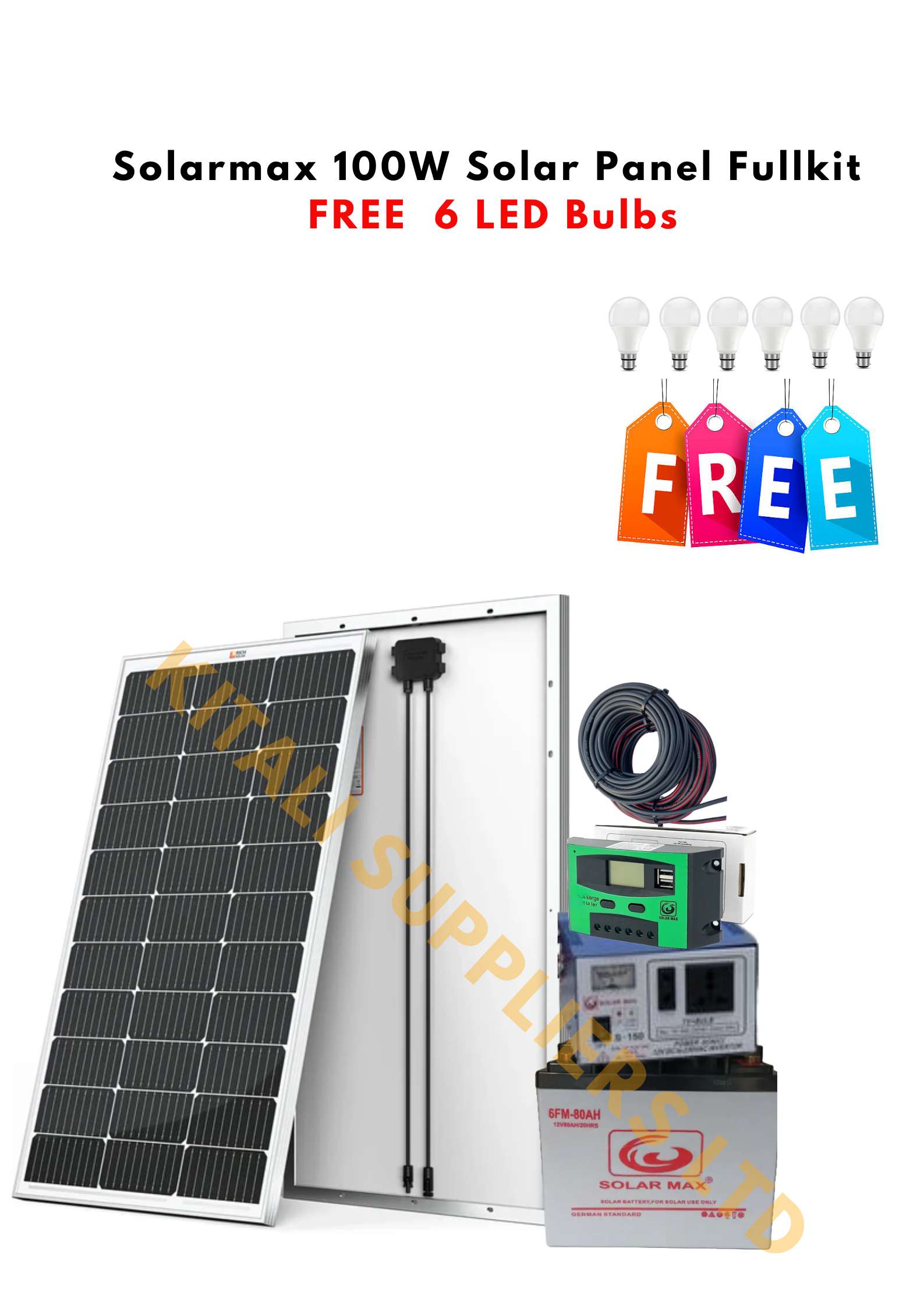 Generic Solar Home System Kit - 100W Panel + Inverter + Battery