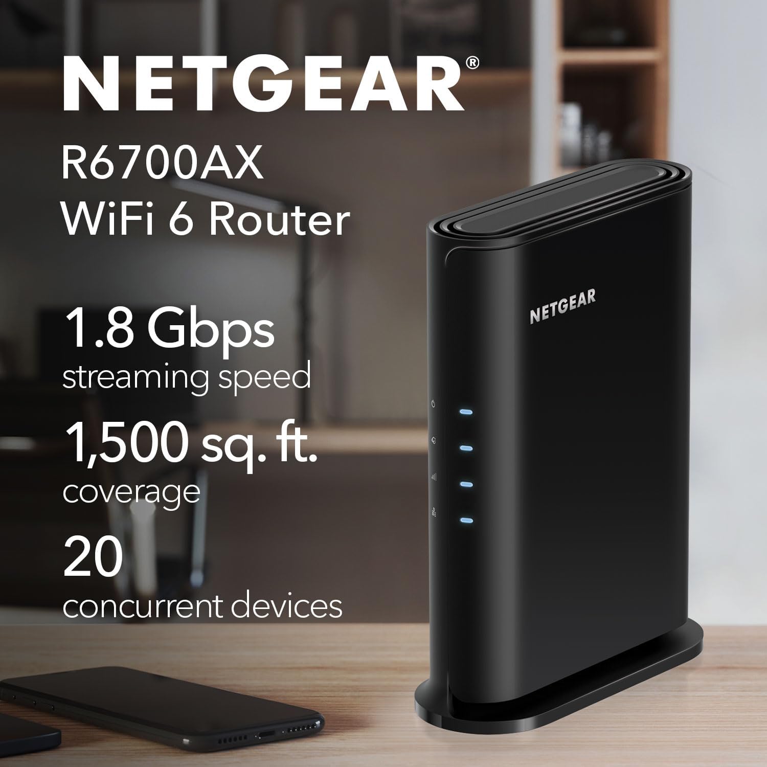 Netgear R6700 AX1800 Wi-Fi 6 Router - Black