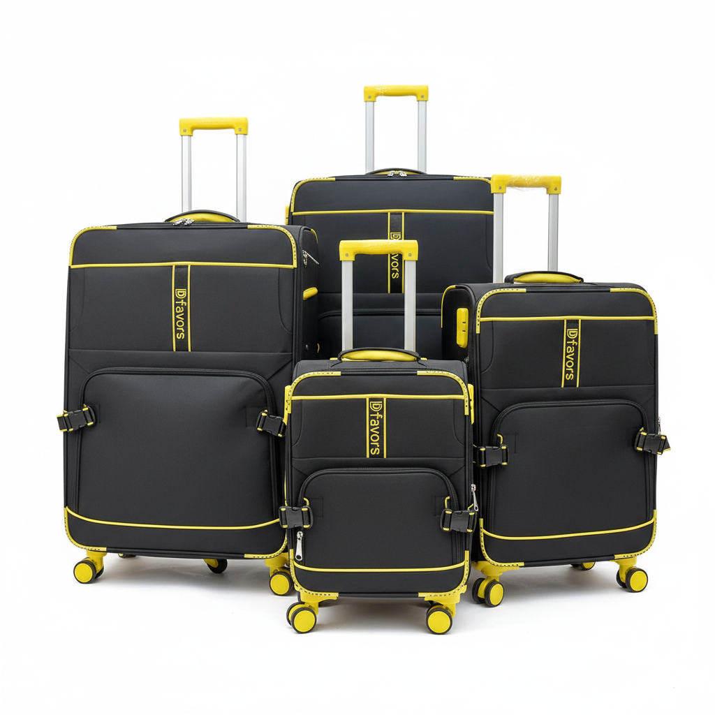 Set 4 Dfavors  Fabric Trolley Suitcases - Black & Navy Blue