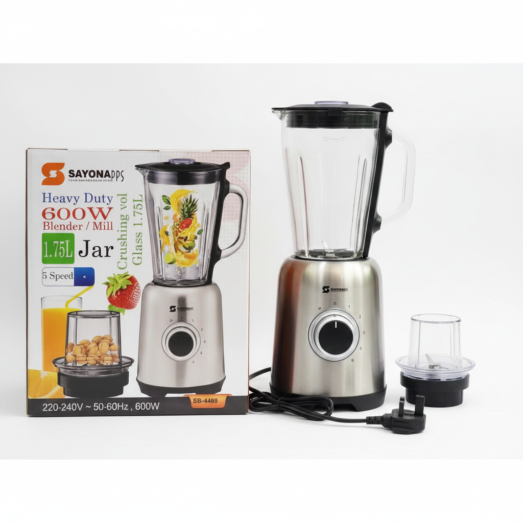 Sayona SB-4469 2-in-1 Heavy Duty Blender & Mill | 600W | 1.75L Glass Jar | 5 Speed | Home & Commercial