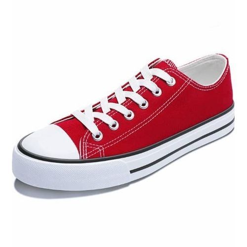 Red And White LaceUp Casual Unisex Canvas Sneakers