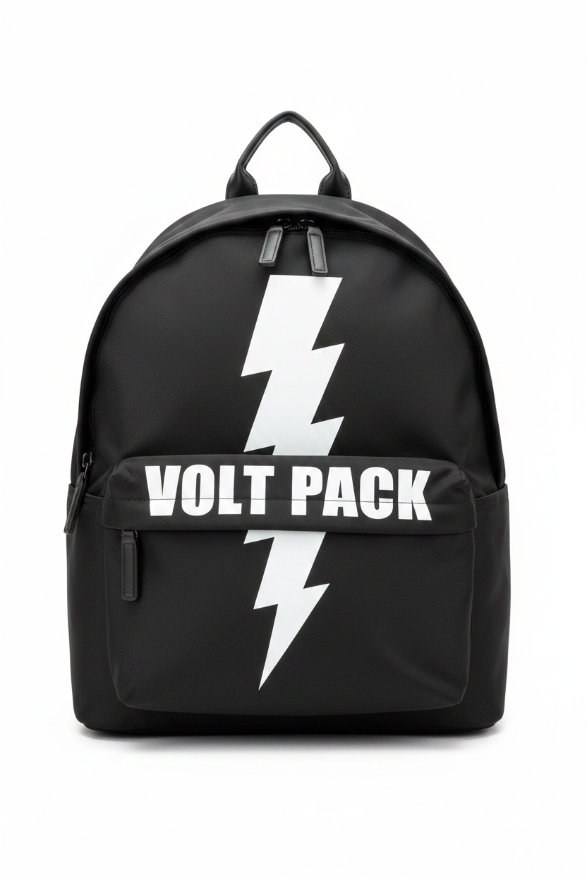 Designer-Style Lightning Bolt Black Backpack - Premium Nylon (School & Travel)