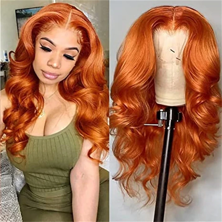 Brazilian Body Wave Ginger Orange 13x6 Transparent Lace Front Human Hair Wigs