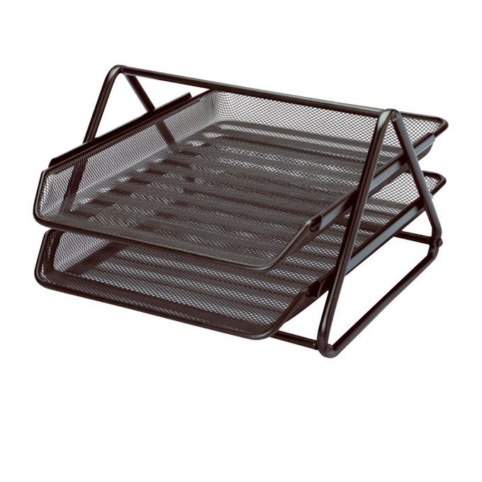 Office 2 Tier Document Tray File Desk Organizer- Mesh Metal