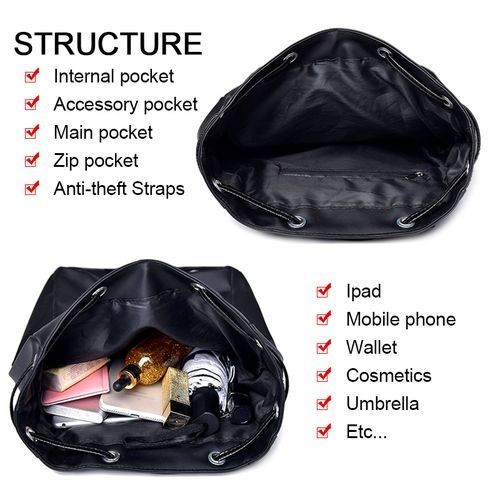 Ladies Backpack Bags Women Rucksack Waterphroof - Black