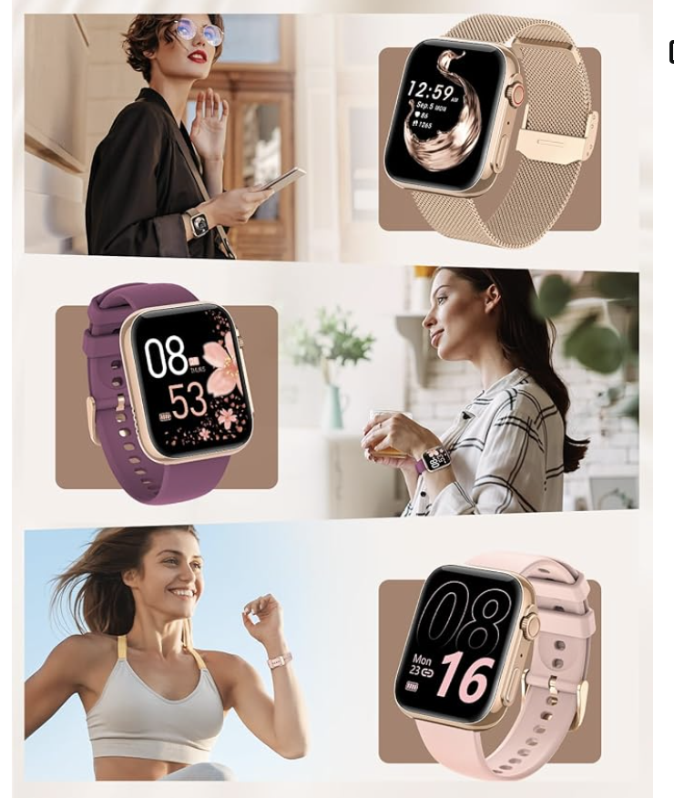 Smart Watches for Women, 1.91" HD Fitness Tracker Watch with Blood Pressure/Heart Rate Monitor, Bluetooth 5.3 Make Calls Smart Watch for Android/iOS Phones, IP68 Waterproof Fitness Watch for Women