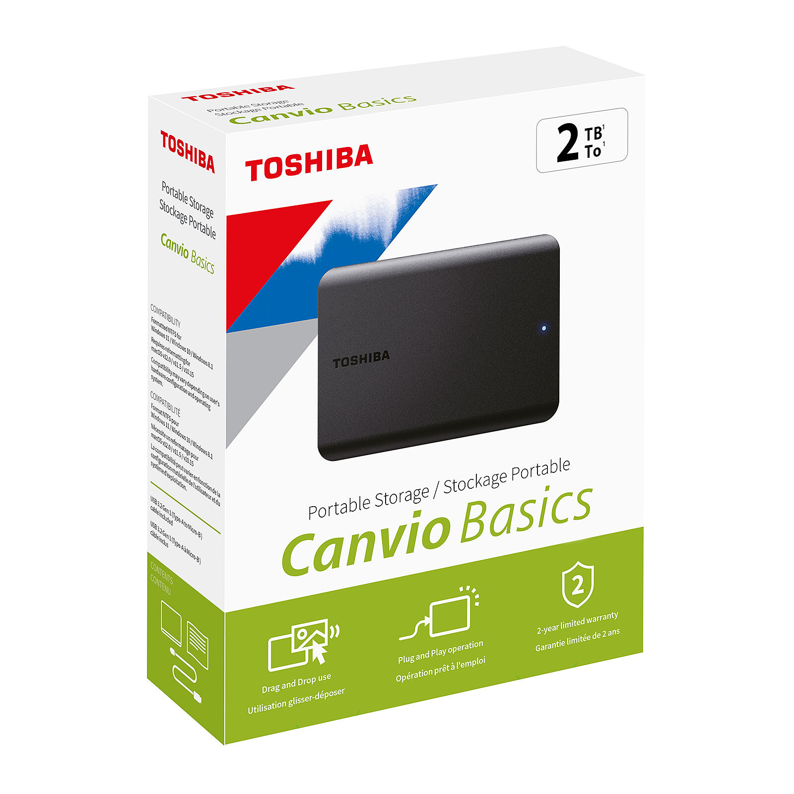 Toshiba Canvio Basics 2TB External Hard Drive - Black