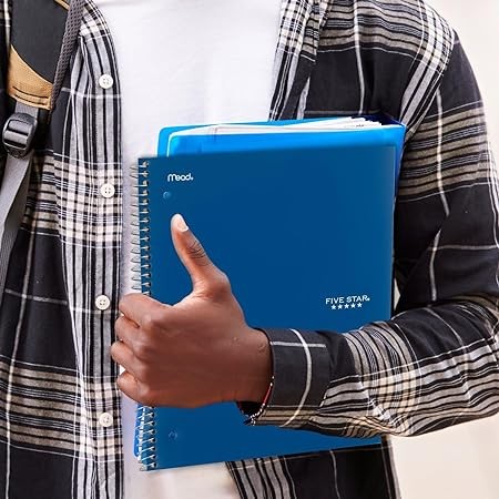 Five Star Spiral Notebooks + Study App, 6 Pack, 5 Subject, College Ruled Paper, Fights Ink Bleed, Water Resistant Cover, 8-1/2" x 11", 200 Sheets,Assorted Colors (73793)