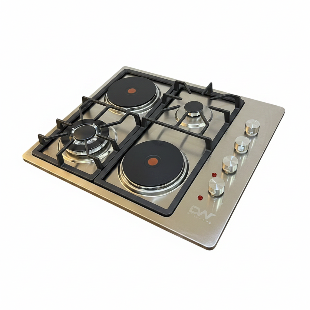 Digiwave 2+2 Built-In Hob | 2 Gas + 2 Electric Burners | Stainless Steel