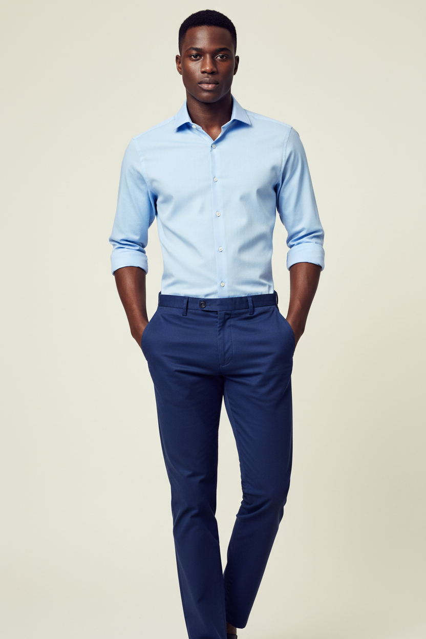 Outfit Combo – Monza Sky Blue Shirt + Khaki Navy Pants