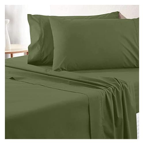 Cotton Double Cotton Bedsheets with 2 Pillowcases - Green