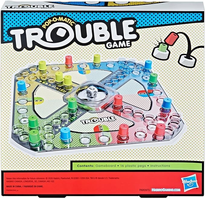 Hasbro Gaming Trouble Board Game for Kids Ages 5 and Up 2-4 Players (Packaging may vary)