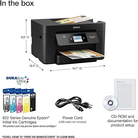 Epson® Workforce® Pro WF-3820 Wireless Color Inkjet All-in-One Printer, Black Large