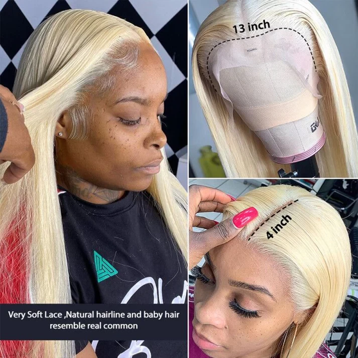 613 Blonde Malaysian Silky Straight 13x4 HD Lace Front Virgin Human Hair Wig
