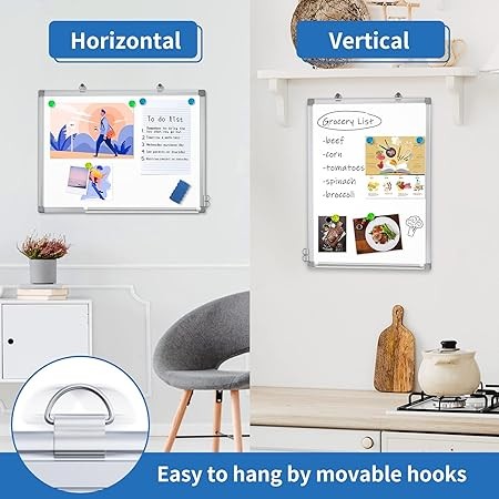 White Board Dry Erase 24 x 18 inches, Magnetic Dry Erase Board Whiteboard for Wall, Aluminum Frame Hanging Whiteboard Marker Board Writing Board