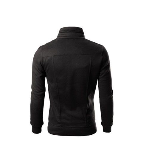 Standing Neck Zipper Men's Coat Slim Fit Cardigan Short Brushed Sweater - Black
