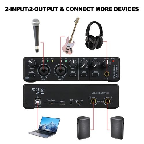 USB Audio Interface Sound Card RHM 2 In 2 Out Audio