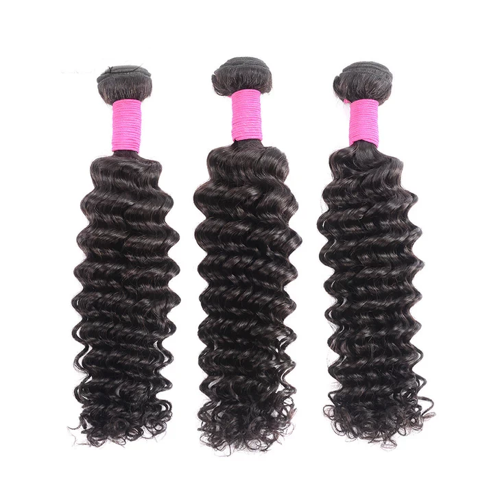 Peruvian Deep Wave Unprocessed Virgin Human Hair, Grade 12A, Color 1B Natural, 3 bundles/package