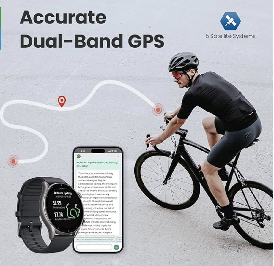 Smart Watch 46mm for Android Phone iPhone, with Alexa, GPS, Fitness Tracker with 150 Sports Modes, 21-Day Battery Life, AMOLED Display, Blood Oxygen Heart Rate Sleep Tracking, Black