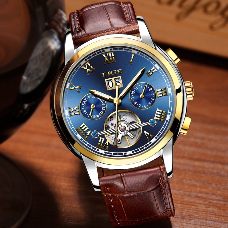Men's Watch FNGEEN Fashion Luxury Quartz Watch, Men's Sports Waterproof Watch (Brown)