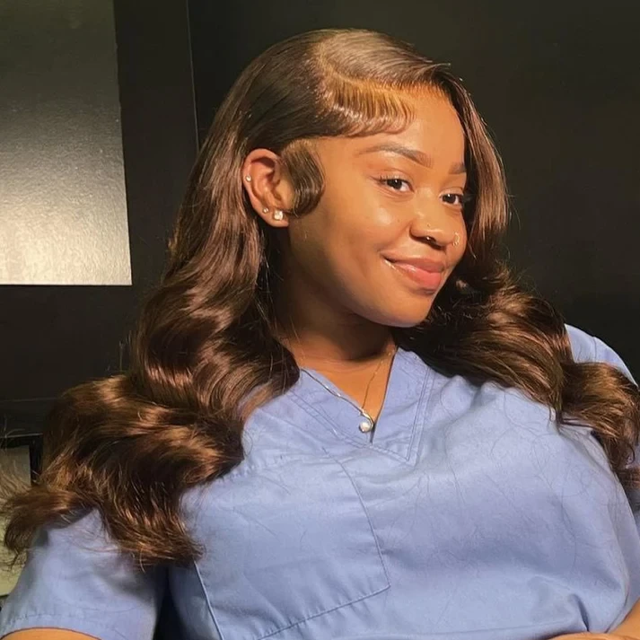 Reddish Brown Brazilian Body Wave 13x6 Transparent Lace Front Virgin Human Hair Wig