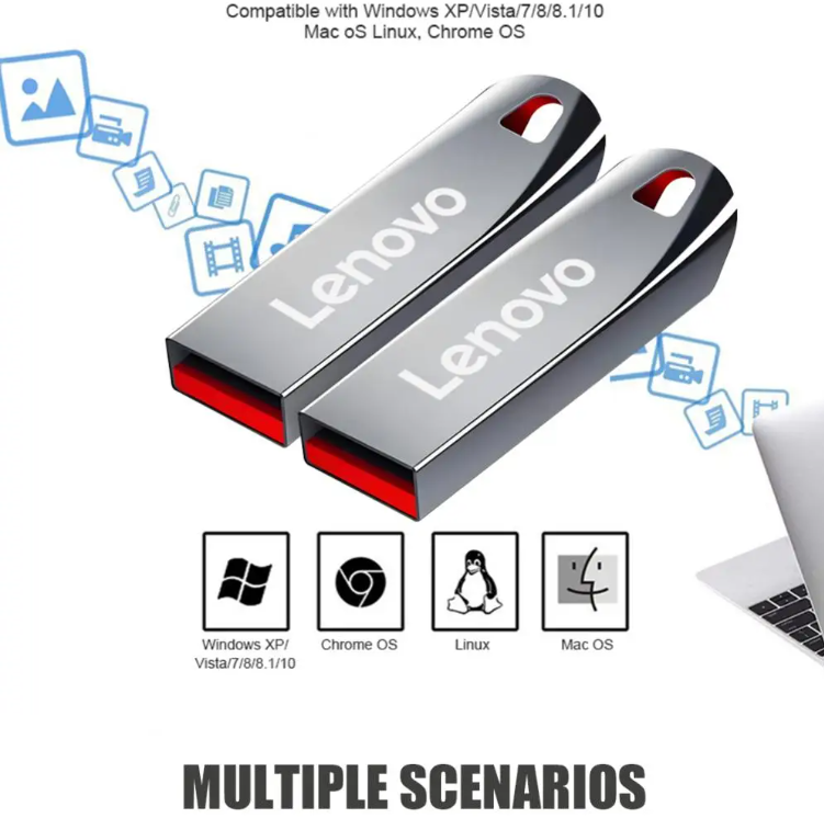 Lenovo 2TB USB Flash Drive - Mini Metal Memory Stick, Creative Business Gift, High-Capacity Silver Storage U Disk