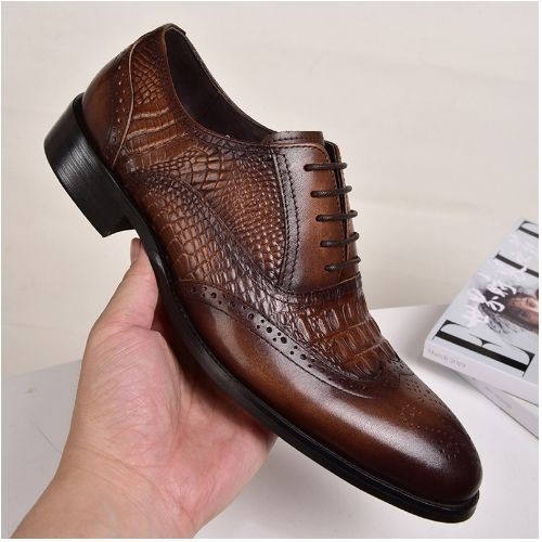 Men's Brogues Oxford Dress Wedding Party Leather Loafers & Slip-Ons Shoes Vintage Brown