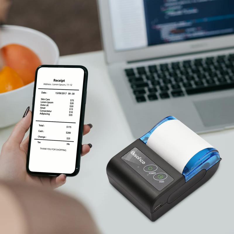 Portable Mini Thermal Printer 2 inch Wireless USB Receipt Bill Ticket Printer with 58mm Print Paper for Restaurant