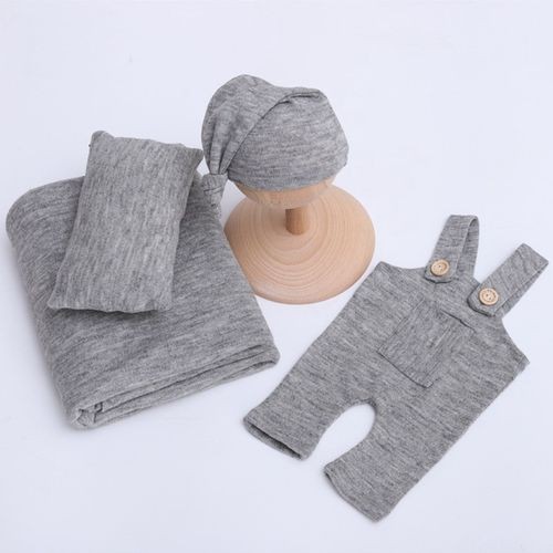 4Pcs Newborn Photography Props Picture Pants Hat Set Photo Studio Gray