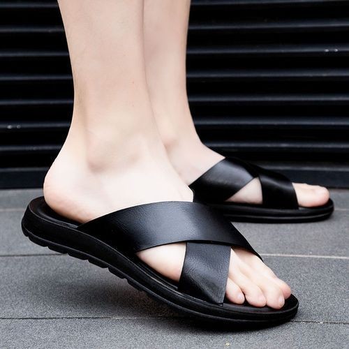 Summer Sandals Men Leather Classic Roman Open-toed Slipper Outdoor Beach