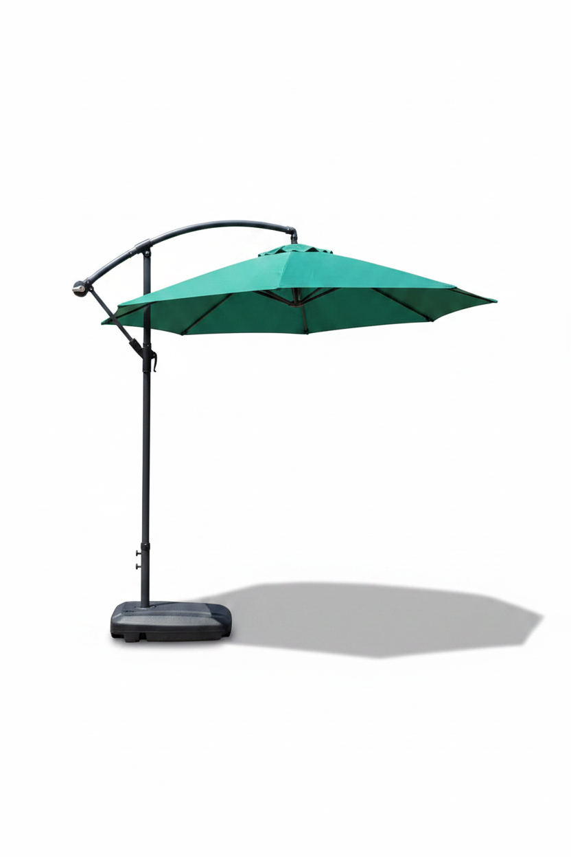 Adjustable Outdoor Cantilever Umbrella 2.5M - Green Canvas with Stand & Base