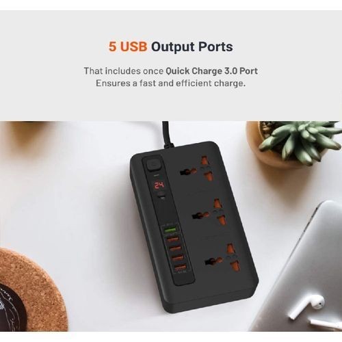 "White Polished Power Socket Station with 5 USB Ports"