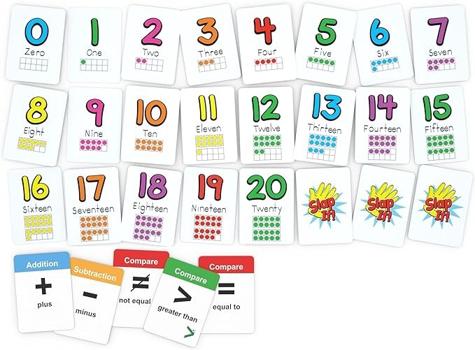Number Slap Jack a Math Card Game for Kids Ages 4 and Up | The Easy Way to Learn Numbers 0-20 | 4 Fun Ways to Play | Featuring Ten Frames and Operator Cards <>,+,-,= | PreK - 1st Grade