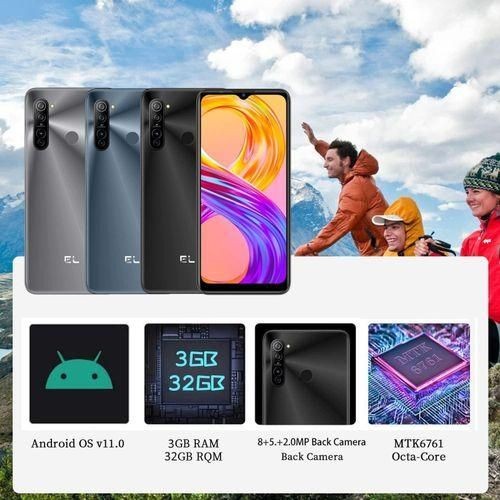 Kxd EL X70 - 6.52'' (3GB RAM+32GB) 8MP Dual Camera, Free Glass Protector - Black