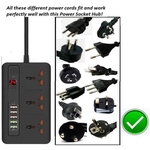 "White Polished Power Socket Station with 5 USB Ports"
