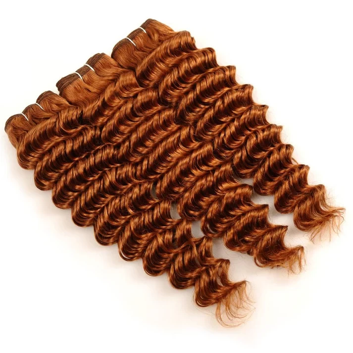 Brazilian Virgin Human Hair Deep Wave Bundles, Color #30, Grade 12A, 3 bundles/package