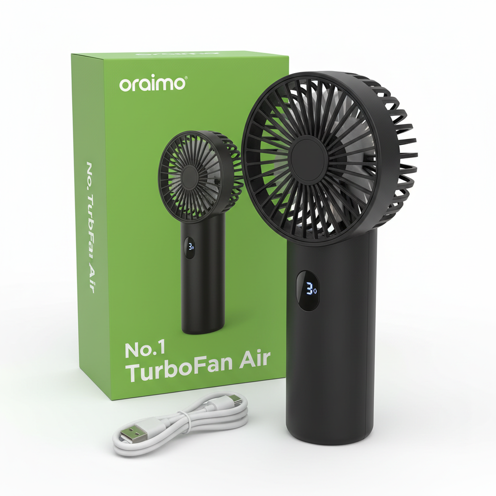 Oraimo TurboFan Air OHF-502A | 3600mAh | Digital LED Display | Handheld Portable Fan | 3 Speed Levels
