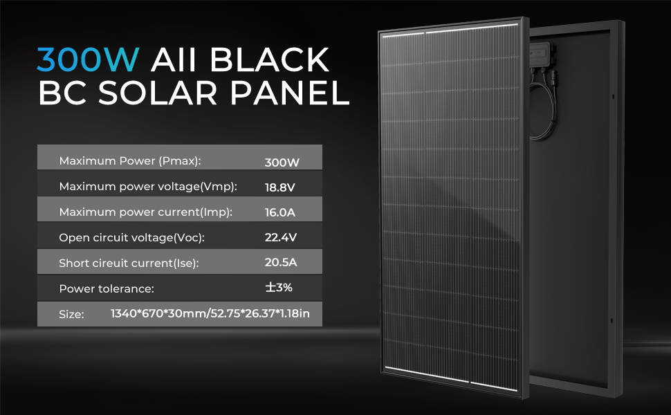 Solar Panel 300W 24V Monocrystalline - Black
