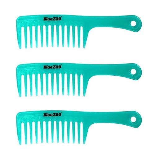 3Pcs Heat-resistant Wide Tooth Comb With Handle Detangling Blue