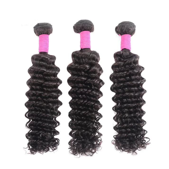 40" Peruvian Deep Wave Unprocessed Virgin Human Hair, Grade 15A, 1B Natural, 3 bundle/package