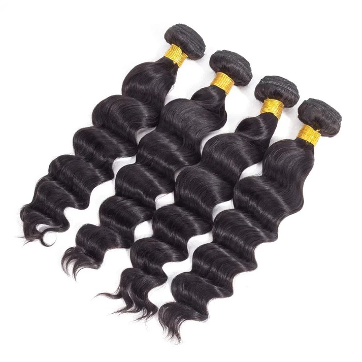 40" Virgin Remy Brazilian Loose Deep Wave Human Hair Bundle, Grade 15A, Natural 1B, 3 Bundles/Package