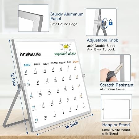 Dry Erase White Board, 16"X12" Double-Sided Magnetic Whiteboard with 10 Markers, 4 Magnets, 1 Eraser, Small White Board with Stand, White Board Easel for Kids Drawing Memo to Do List Wall School