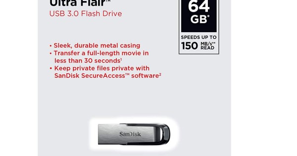 SanDisk Ultra Flair 64GB USB Flash Drive - Silver