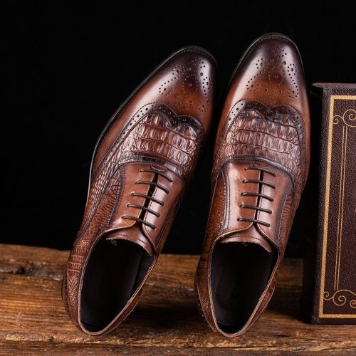 Men's Brogues Oxford Dress Wedding Party Leather Loafers & Slip-Ons Shoes Vintage Brown