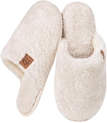 EverFoams Women's Fuzzy Wool-Like Memory Foam Slip on House Slippers Cozy Soft Indoor Outdoor Ladies Home Shoes
